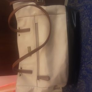 Vintage Stone Mountain Large Messenger Tote White Brown Black